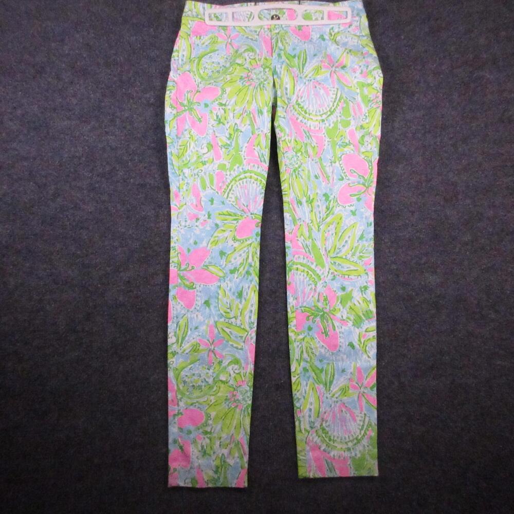 Lilly Pulitzer Pants Womens 00 Multicolor Floral Stretch Chino Slim Leg Twill